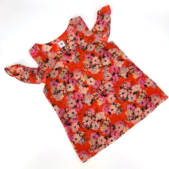 Cabi Lush Blouse # 5352, Hibiscus Floral Cold Shoulder Layered Blouse, Medium - Picture 11 of 17